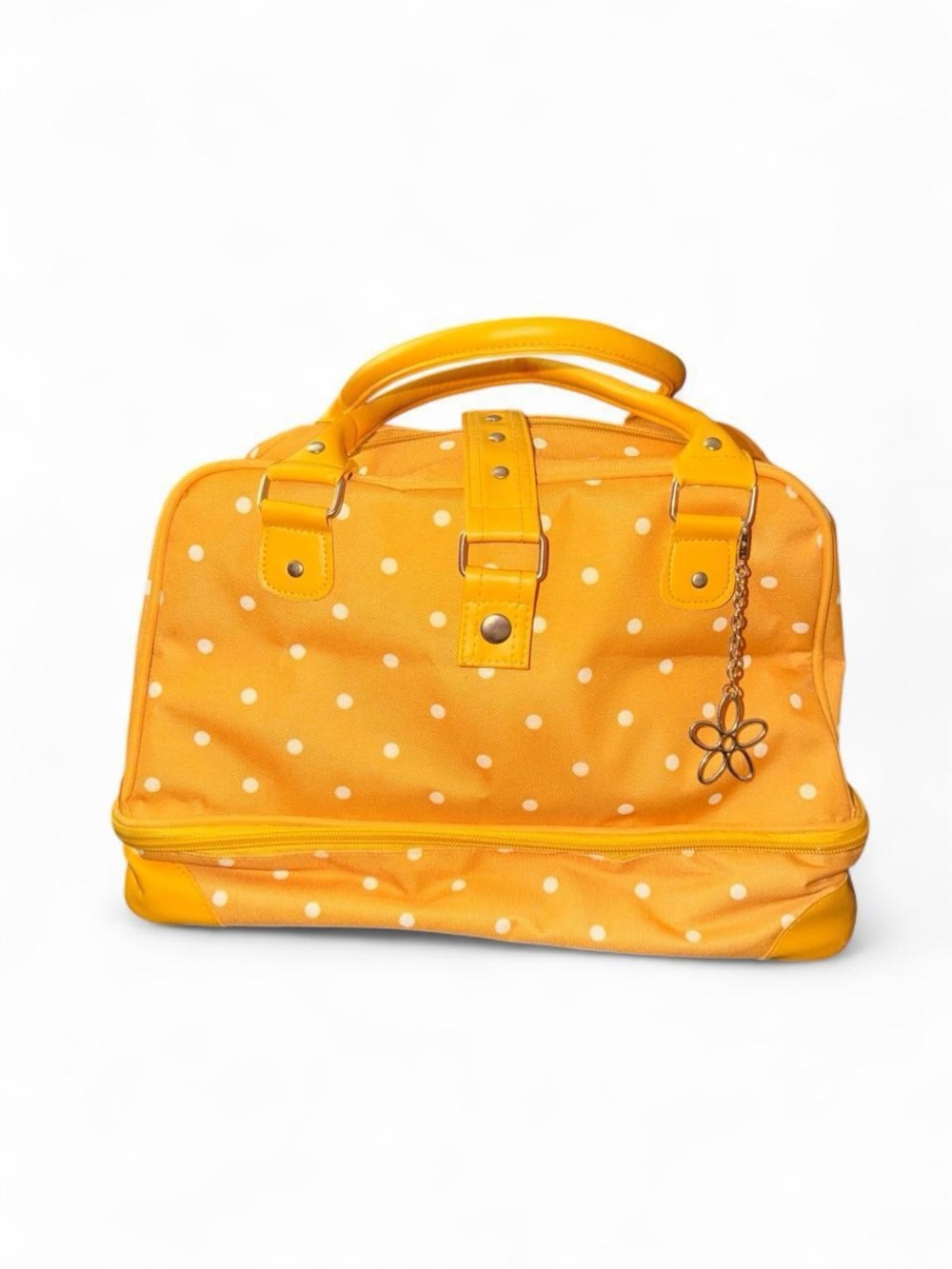 $400 Temp-Tations Yellow Polka Dot Travel Cosmetic Bag with Flower Charm